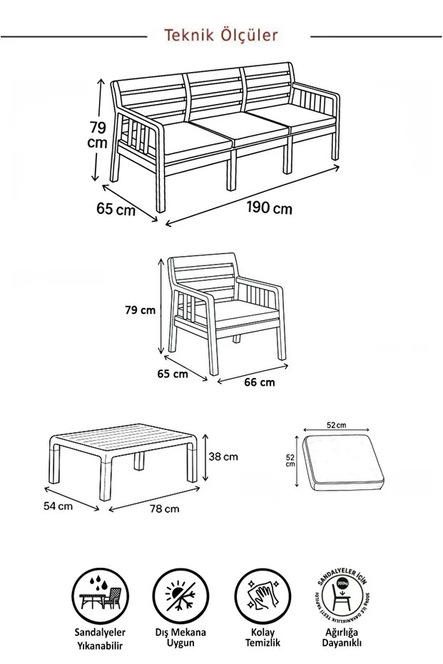 Lara 3 1 1 S Mindersiz Bahçe Takımı Balkon - Bahçe - Teras Mobilyası / Beyaz